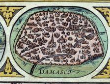 Damascus, colored engraving from the book Le Theatre du monde or Nouvel Atlas 1645, created,…