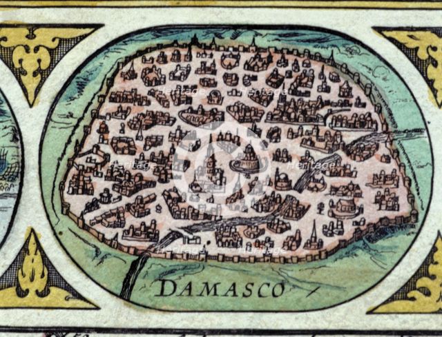 Damascus, colored engraving from the book 'Le Theatre du monde' or 'Nouvel Atlas', 1645, created,…