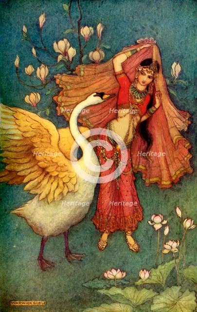 'Damayanti and the Swan', 1913. Creator: Warwick Goble.