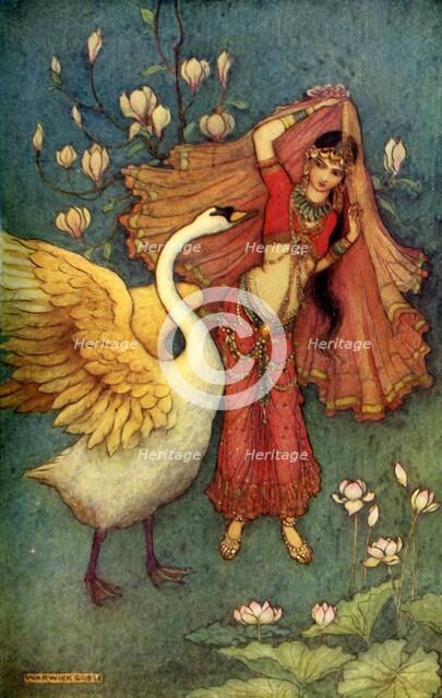 'Damayanti and the Swan', 1913. Creator: Warwick Goble.