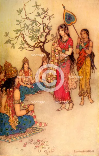 'Damayanti Choosing A Husband', 1913. Creator: Warwick Goble.