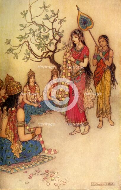 'Damayanti Choosing A Husband', 1913. Creator: Warwick Goble.