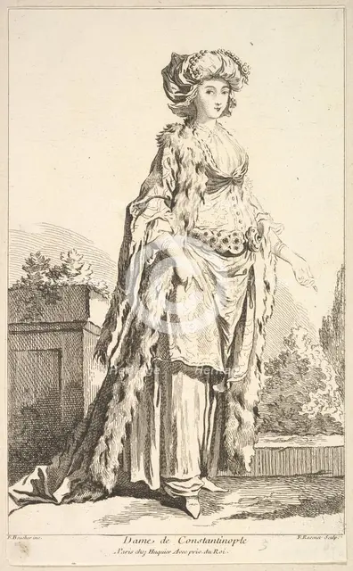 Dame de Constantinople, from Recueil de diverses fig.res étrangeres Inventées par ..., 18th century. Creator: Simon François Ravenet.