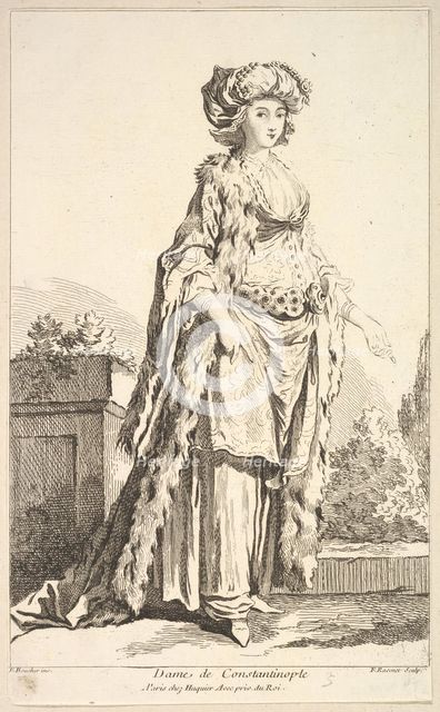 Dame de Constantinople, from Recueil de diverses fig.res étrangeres Inventées par ..., 18th century. Creator: Simon François Ravenet.