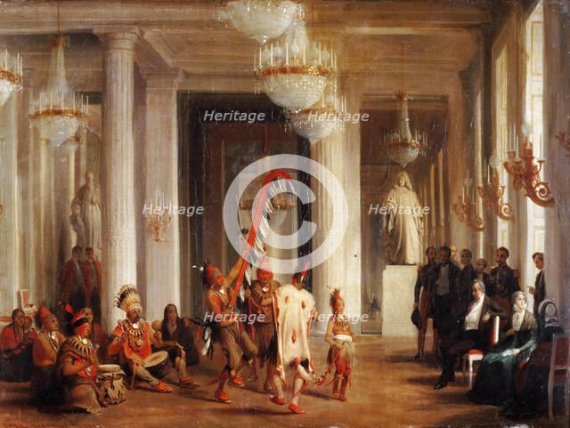 Dance by Iowa Indians in the Salon de la Paix at the Tuileries, Presented by the Painter George Catl Artist: Girardet, Karl (1813-1871)