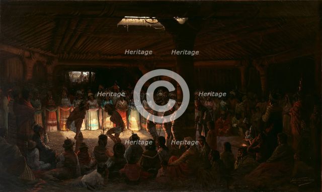 Dance in a Subterranean Roundhouse at Clear Lake, California, 1878. Creator: Jules Tavernier.