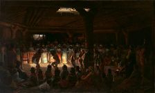 Dance in a Subterranean Roundhouse at Clear Lake, California, 1878. Creator: Jules Tavernier