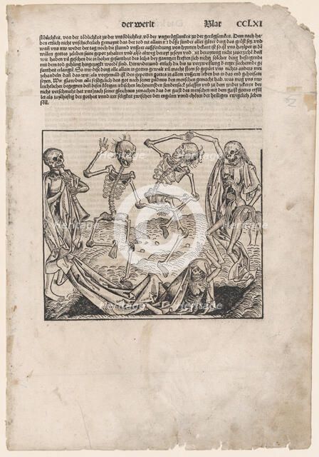 Dance of Death, leaf from The Nuremberg Chronicle, 1493. Creator: Michael Wolgemut.