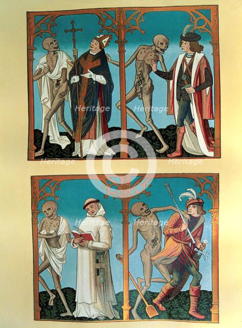 Dance of Death, with the archbishop, the knight, the monk and the military, Miniature from Blais …