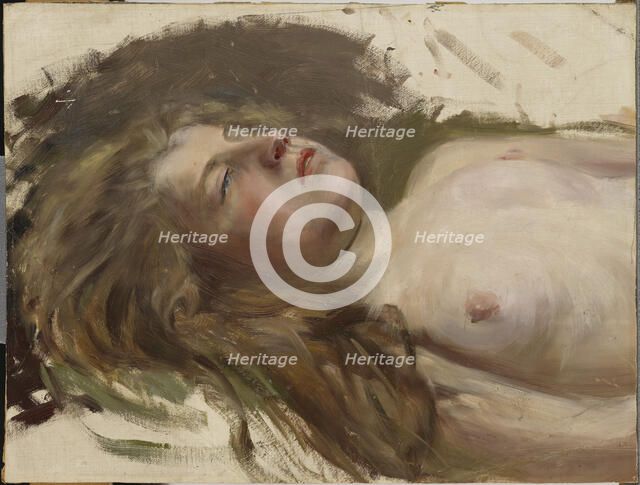 Dance of the Falling Leaves, (bust of a reclining woman, sketch), 1894-1896. Creator: Torsten Wasastjerna.