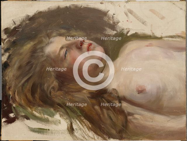 Dance of the Falling Leaves, (bust of a reclining woman, sketch), 1894-1896. Creator: Torsten Wasastjerna.
