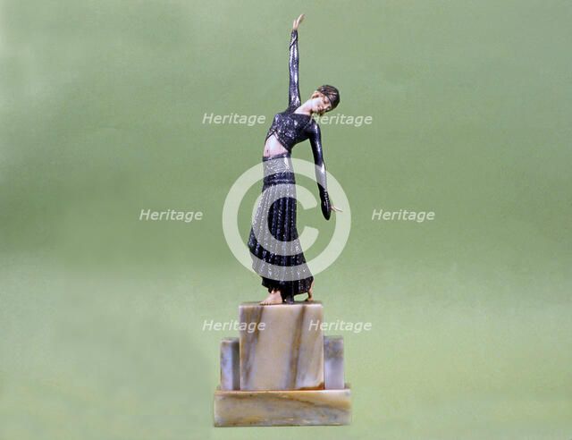 Dancer, mounted on ivory, metal and marble base.