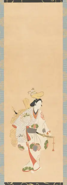 Dancer in a white dress, patterned with colored leaves..., Edo period, Kambun era, 1661-1673. Creator: Unknown