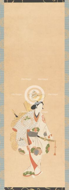 Dancer in a white dress, patterned with colored leaves..., Edo period, Kambun era, 1661-1673. Creator: Unknown.