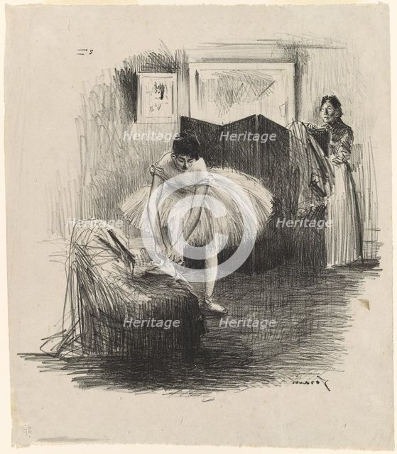 Dancer Tying Her Slipper, c. 1891. Creator: Jean Louis Forain.