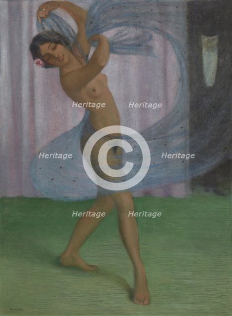 Dancer with veil, watched by a man, c1903. Creator: Mueller, Otto (1874-1930).