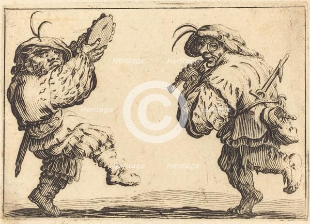 Dancers with Flute and Tambourine, c. 1617. Creator: Jacques Callot.