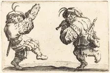 Dancers with Flute and Tambourine, c. 1622. Creator: Jacques Callot