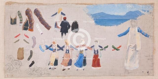 Dancing women, costume details and a landscape, 1896. Creator: Niels Skovgaard.