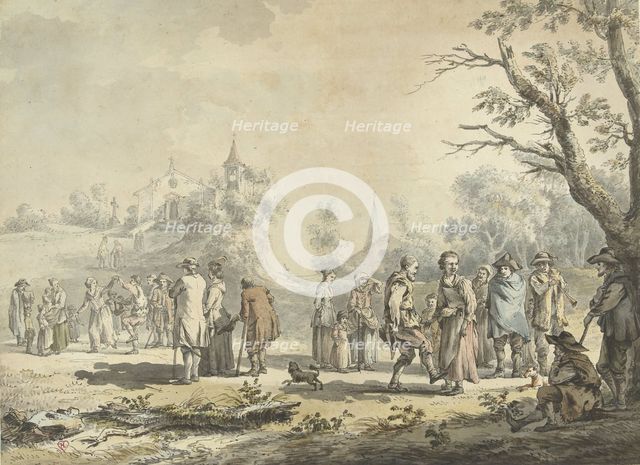 Dancing countrymen and spectators at a village, 1746-1810. Creator: Jean-Jacques de Boissieu.