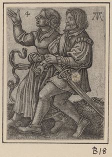 Dancing Couple, Facing Left, c. 1540. Creator: Martin Treu