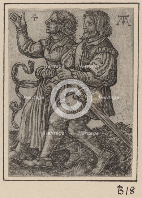 Dancing Couple, Facing Left, c. 1540. Creator: Martin Treu.