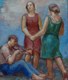 Dancing Girls and a Violin Player, detail sketch for the National Theatre ceiling, 1932. Creator: Yrjö Aleksander Ollila