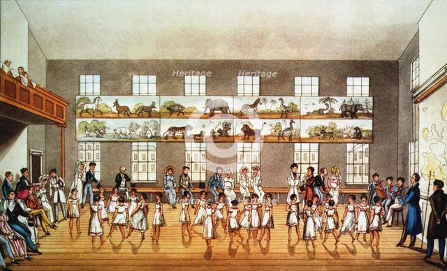 Dancing Lesson at the Robert Owen's Foundation New Lanark, 1823. Creator: Anonymous.