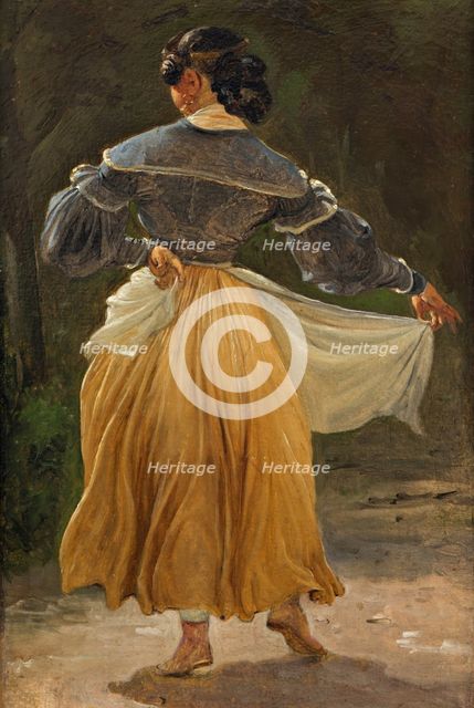 Dancing Roman Woman. Study for Romans Gathered for Merriment at an Osteria, before 1838. Creator: Wilhelm Marstrand.