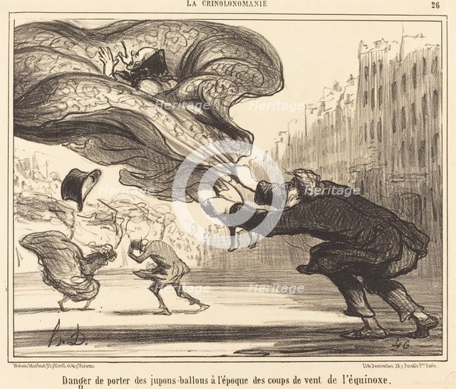 Danger de porter des jupons-ballons à l'époque des coups de vent de l'équinoxe, 1857.  Creator: Honore Daumier.