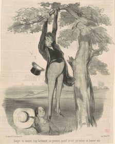 Danger de secouer trop fortement ... Un prunier, 19th century. Creator: Honore Daumier