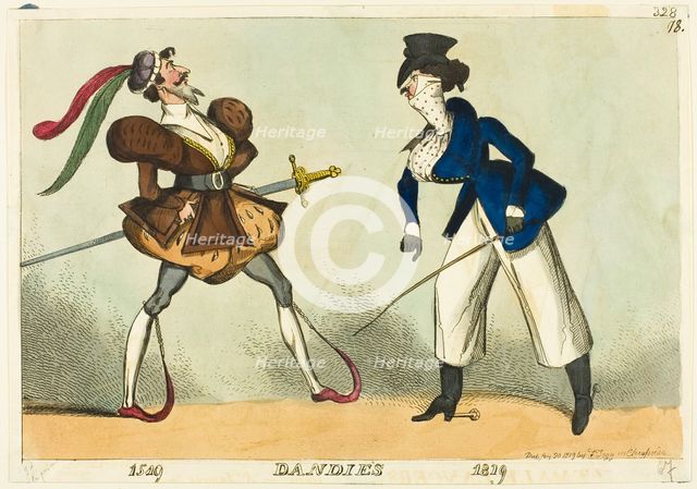Dandies, 1519 and 1819, published January 20, 1819. Creator: William Heath.