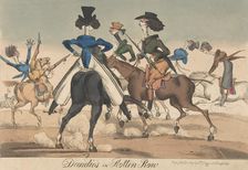 Dandies in Rotten Row, January 21, 1819. Creator: William Heath