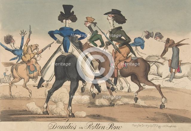 Dandies in Rotten Row, January 21, 1819. Creator: William Heath.