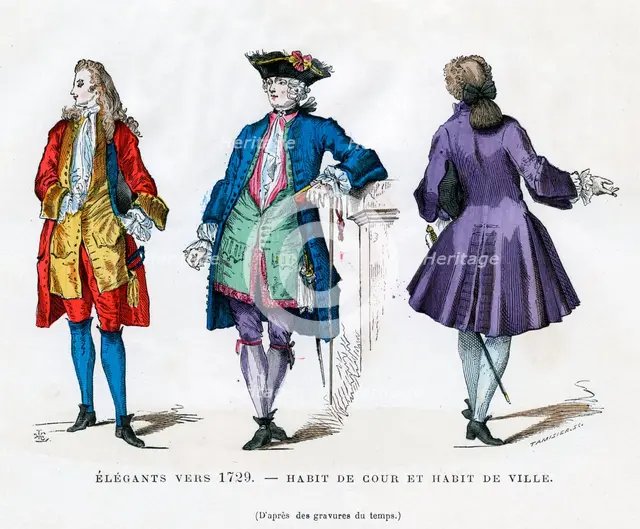 Dandy of c1729, court dress and town dress, (1882-1884).Artist: Tamisier
