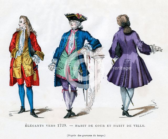 Dandy of c1729, court dress and town dress, (1882-1884).Artist: Tamisier