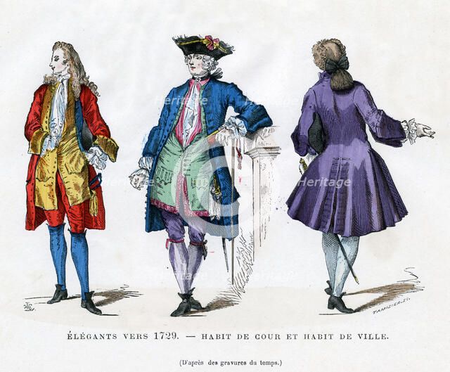 Dandy of c1729, court dress and town dress, (1882-1884).Artist: Tamisier