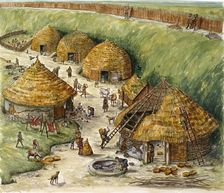 Danebury Hill Fort, Hampshire, c2nd century BC. Artist: Karen Guffogg