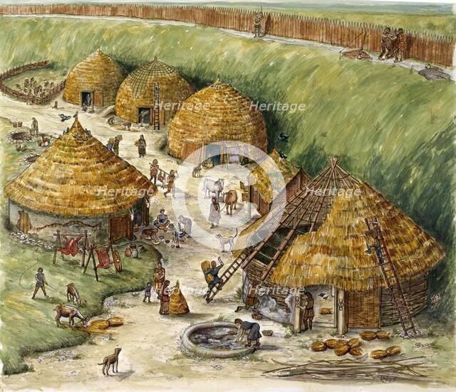 Danebury Hill Fort, Hampshire, c2nd century BC. Artist: Karen Guffogg.