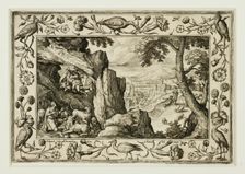Daniel in the Lion's Den, from Landscapes with Old and New Testament Scenes and Hunting Scenes,1584. Creator: Adriaen Collaert