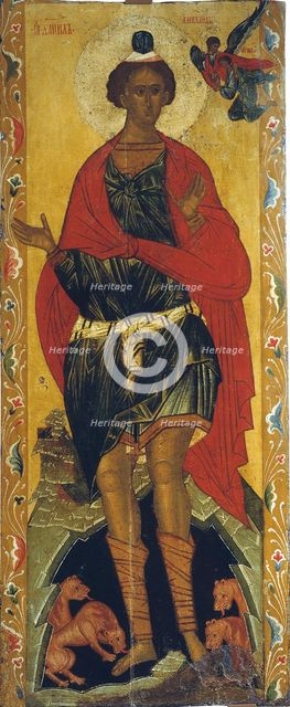 Daniel in the Lion's Den, 16th century.  Creator: Russian icon.
