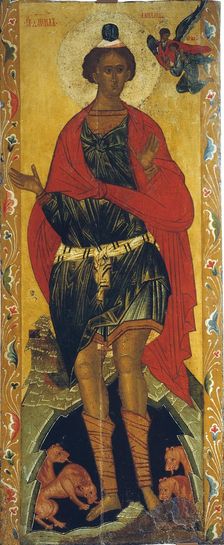 Daniel in the Lion's Den, 16th century. Creator: Russian icon
