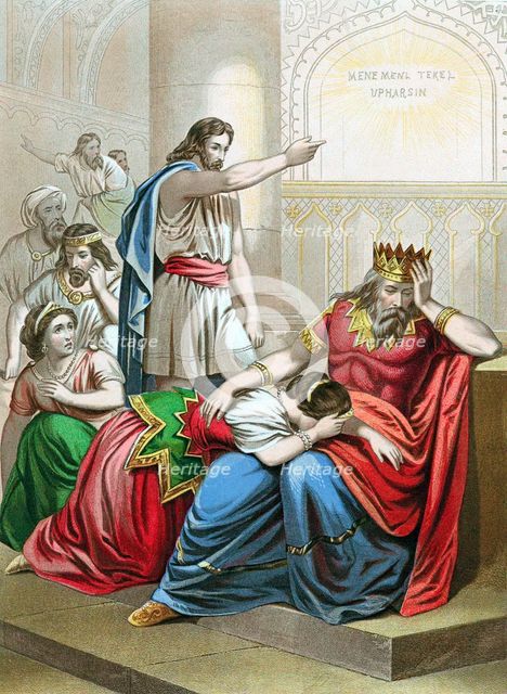 Daniel interpreting the writing on the wall at the feast of Belshazzar, king of Babylon. Artist: Unknown