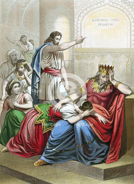 Daniel interpreting the writing on the wall at the feast of Belshazzar, king of Babylon. Artist: Unknown