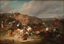 Daniel Rantzau fighting Tureby Bro in Skåne during the Seven Years War, 1563-1570, (1837-1838). Creator: Christian Frederik Carl Holm