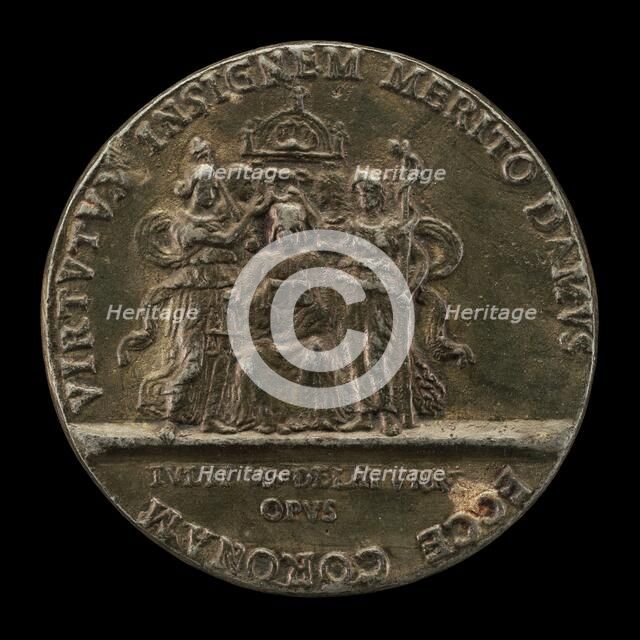 Daniele Renier Enthroned between Justice and Prudence [reverse], before 1534. Creator: Giulio della Torre.