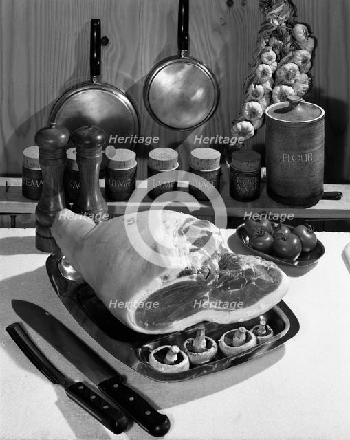 Danish Bacon gammon joint with spice jars, 1963.  Creator: Michael Walters.