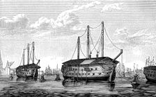 Danish prison-ships Dronning Maria and Waldemar Copenhagen, 1848-1849. Artist: Anon