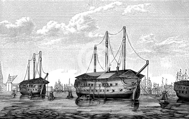 Danish prison-ships 'Dronning Maria' and 'Waldemar', Copenhagen, 1848-1849.  Artist: Anon