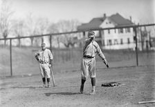 Danny Moeller, Throwing, Plus Unidentified Player, Washington Al (Baseball), ca. 1912-1915. Creator: Harris & Ewing